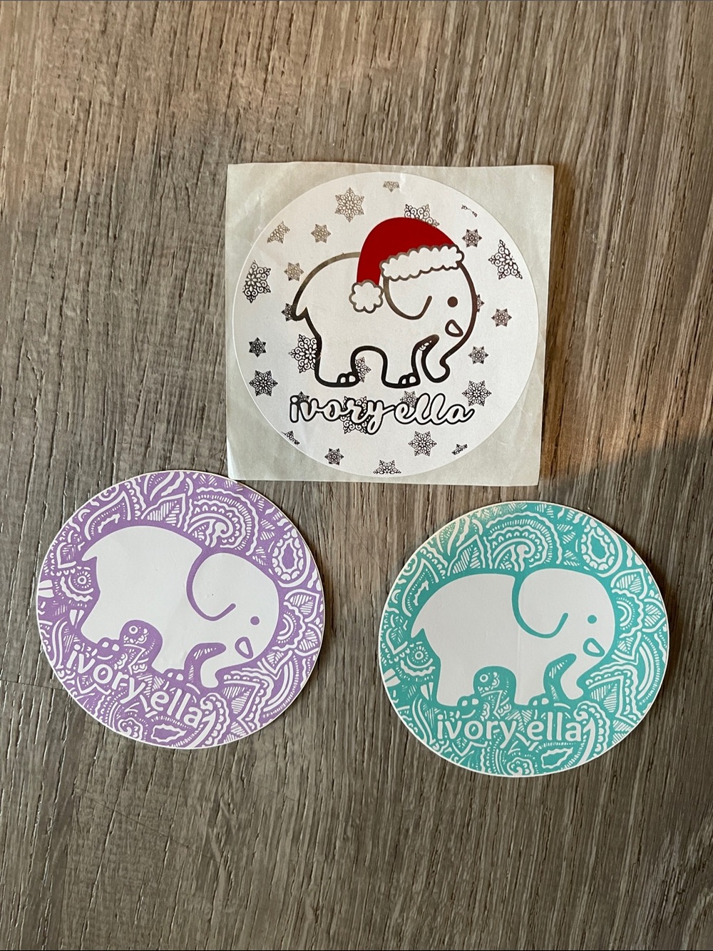 ivory ella stickers in red, purple, teal, white